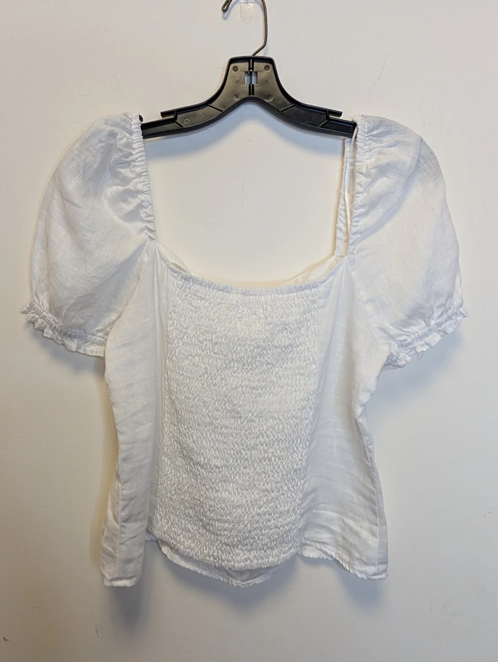 H&M 100% Linen Puff Sleeve Tie Front Top White Cottagecore Clean Girl Boho M - Picture 3 of 16